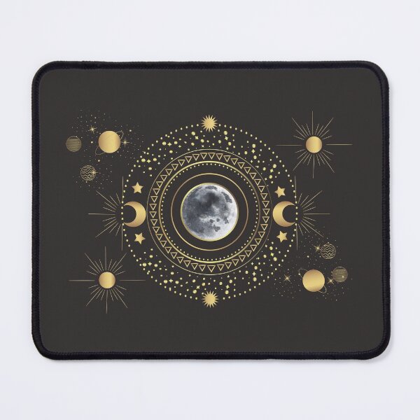 Item preview, moon in the center of the solar system, among the sun and planets in vintage engraving style. designed and sold by ShamanskaKate.