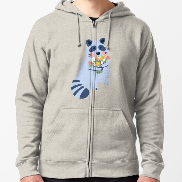 Raccoon with flowers Zipped Hoodie