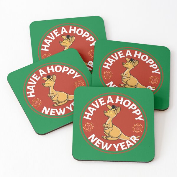 Item preview, Hoppy New Year (Red) - Aussie New Year - Funny Kangaroo New Year Pun designed and sold by CaitU.