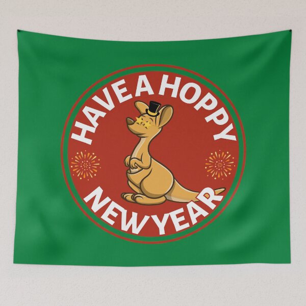 Item preview, Hoppy New Year (Red) - Aussie New Year - Funny Kangaroo New Year Pun designed and sold by CaitU.