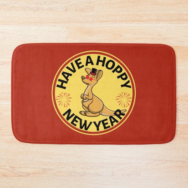 Item preview, Hoppy New Year (Yellow) - Aussie New Year - Funny Kangaroo New Year Pun designed and sold by CaitU.