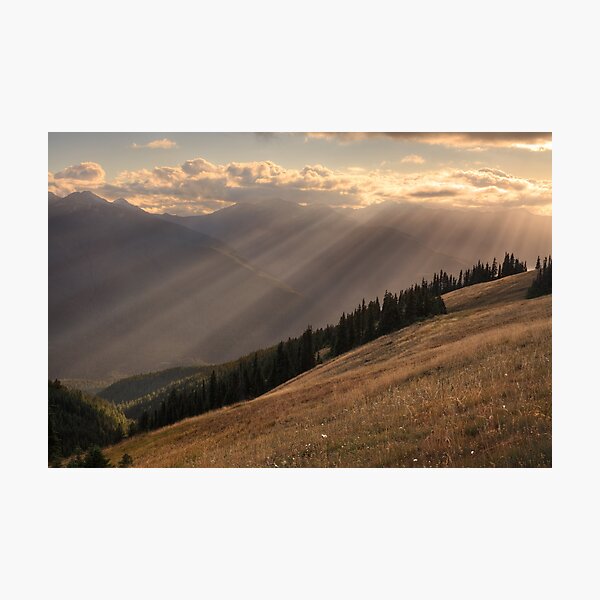 Rays of sunlight over Hurricane Hill, Olympic National Park Photographic Print