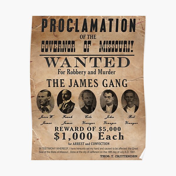 James Gang Wanted Poster Poster