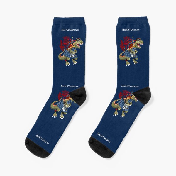 Clanosaurus Rex MacKAYsaurus Plaid MacKay BLUE Scotland Ireland Family Tartan Socks
