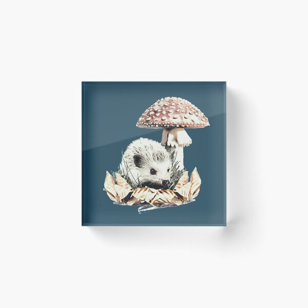 Item preview, Cute little hedgehog with red mushroom and dried fall leaves designed and sold by PurpleMoss.