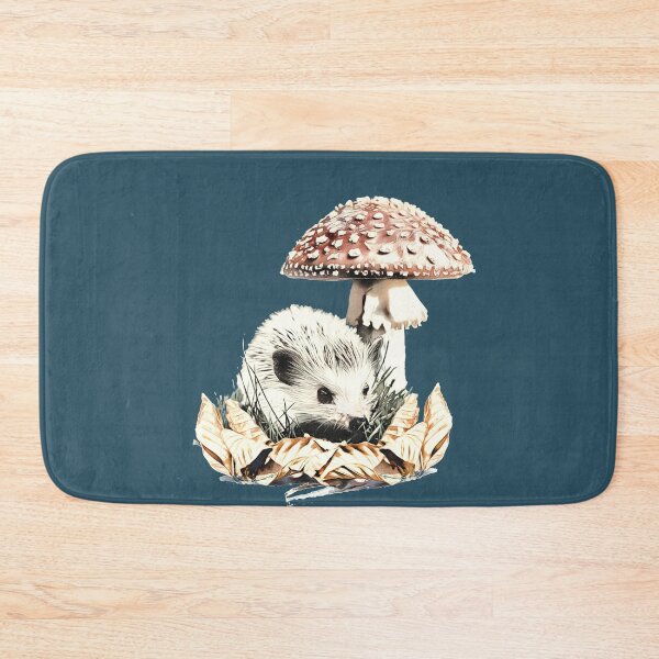 Item preview, Cute little hedgehog with red mushroom and dried fall leaves designed and sold by PurpleMoss.