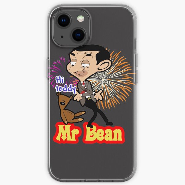 Cute Hand-Drawn Cartoon image of Mr. Bean and his bear iPhone Soft Case