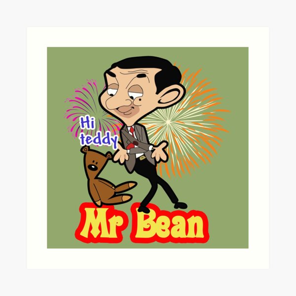 Cute Hand-Drawn Cartoon image of Mr. Bean and his bear Cute Hand-Drawn Cartoon image of Mr. Bean and his bear