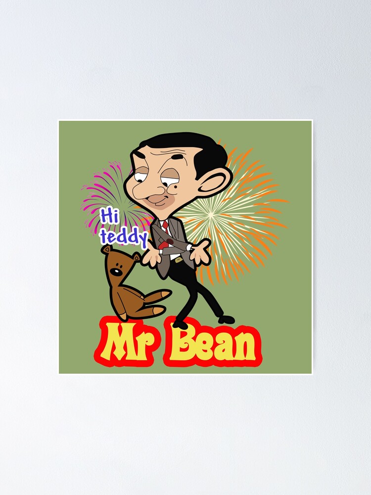 Cute Hand-Drawn Cartoon image of Mr. Bean and his bear Cute Hand-Drawn Cartoon image of Mr. Bean and his bear