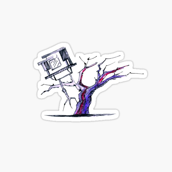 Halloween scene. Sketchy spooky house on a tree. Sticker