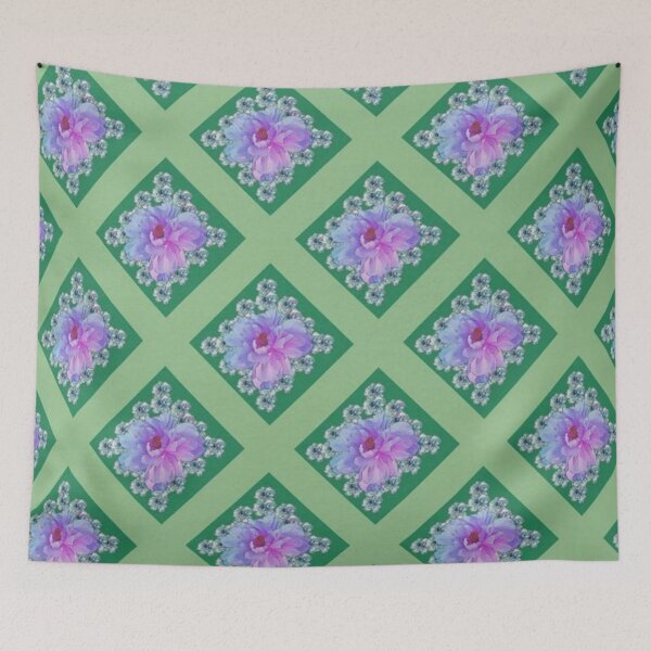 Item preview, DECORATIVE BLUE-LILAC FLOWER PATTERN GREEN ART designed and sold by sharlesart.