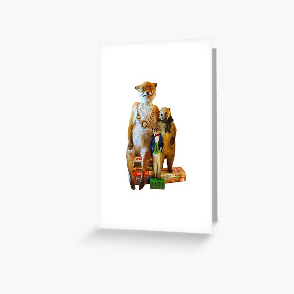 STONED FOX FAMILY PHOTO, TAXIDERMY FOX, SQUIRREL, COATIMUNDI . Greeting Card