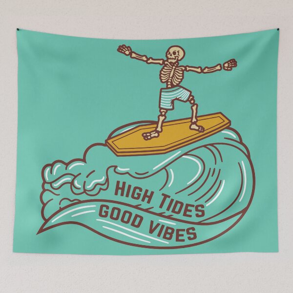 Item preview, HIGH TIDES GOOD VIBES (Surfing Skelton) designed and sold by arteesketch.
