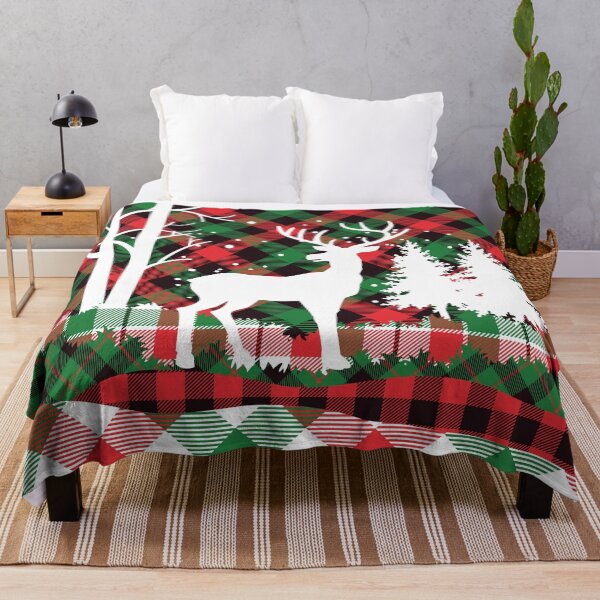 Item preview, Christmas Plaids Deer in Forest Horizontal Design designed and sold by moosemtndesign.