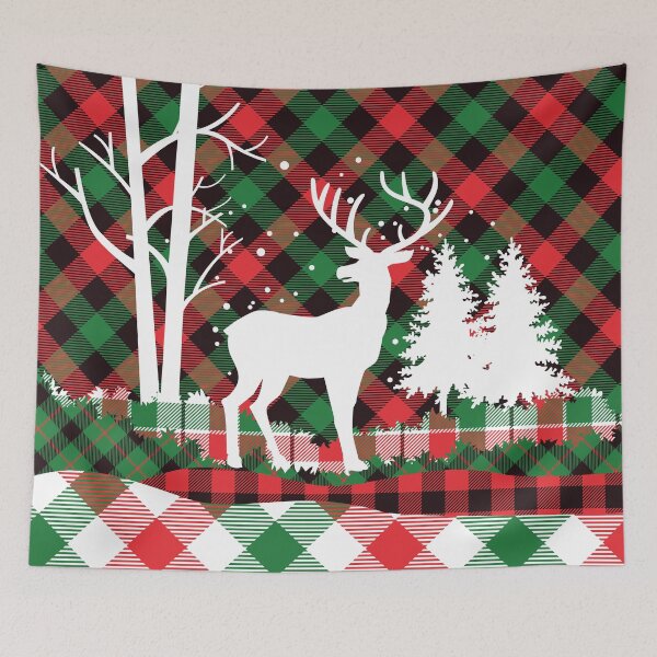 Item preview, Christmas Plaids Deer in Forest Horizontal Design designed and sold by moosemtndesign.