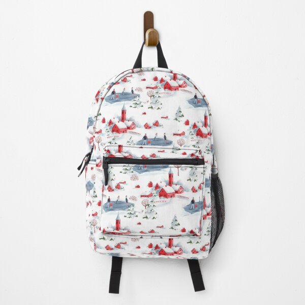 Item preview, Snowy New England Winter Landscape with Red Chapels and People Skating designed and sold by oliviaspaper.