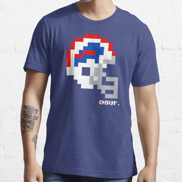 Mens V Neck Tecmo Bowl Bills Helmet NES Shirt T-Shirt Small Blue