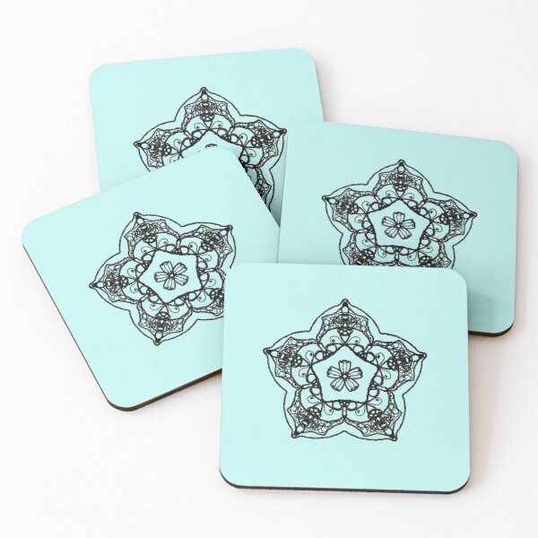 Item preview, ֎ LACE ֍ Aqua Green & BW Scribbles ~Star~ Mandala Medallion Kaleidoscope Sacred Geometry~Day of Dead:Dia de los Muertos designed and sold by Spinning Plates 360.