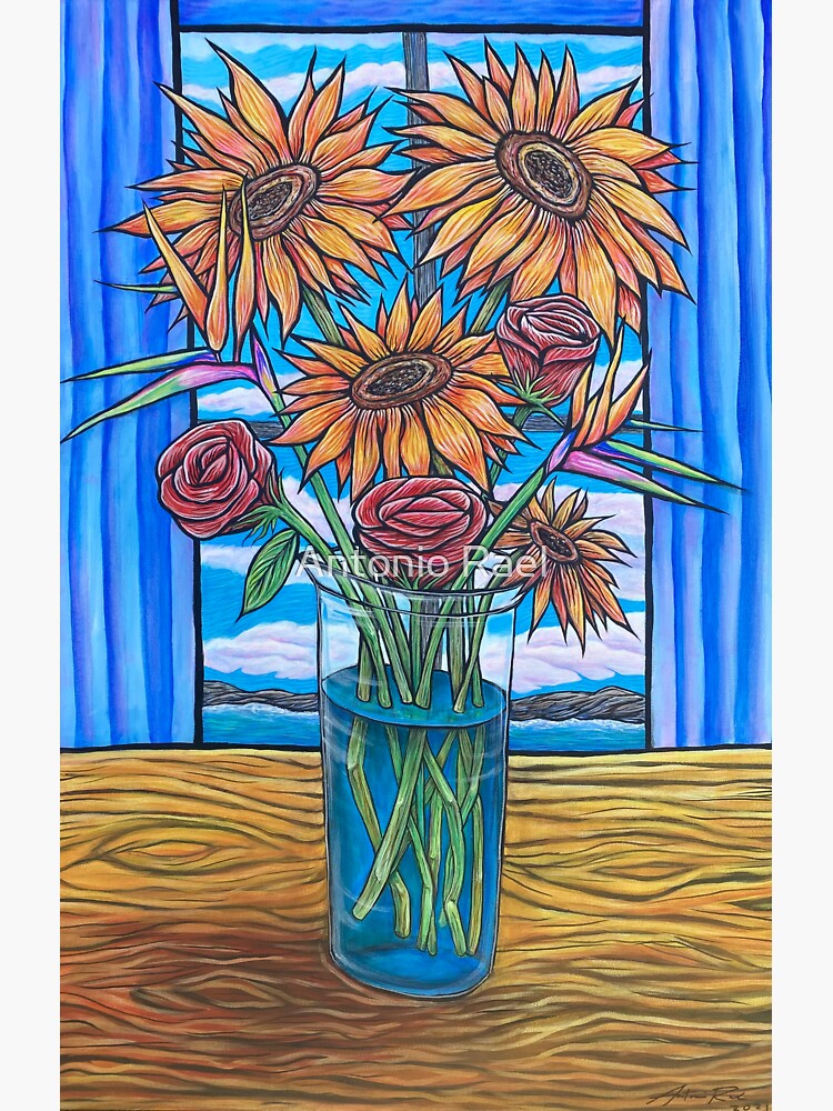 "Sunflower Rose Birds of Paradise Still Life Painting by Antonio Rael