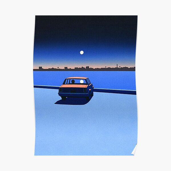 surrealism guy billout car blue Poster