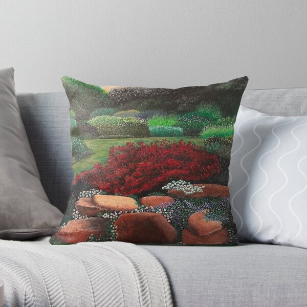 PAINTING, ORIGINAL, ART, LANDSCAPE, DREAMSCAPE, SCENERY, NATURE, COUNTRYSIDE, FLOWERS, Throw Pillow