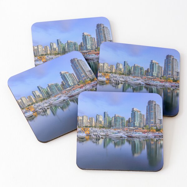 Item preview, Vancouver sunset photo print, Coal Harbour with boats and reflections designed and sold by SvetlanaSF.