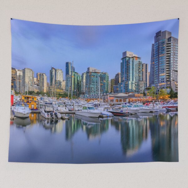 Item preview, Vancouver sunset photo print, Coal Harbour with boats and reflections designed and sold by SvetlanaSF.