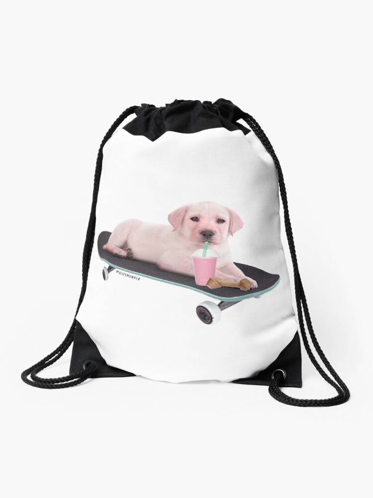 Thumbnail 1 of 3, Drawstring Bag, Skeatboard dog by Alice Monber designed and sold by alicemonbercomp.