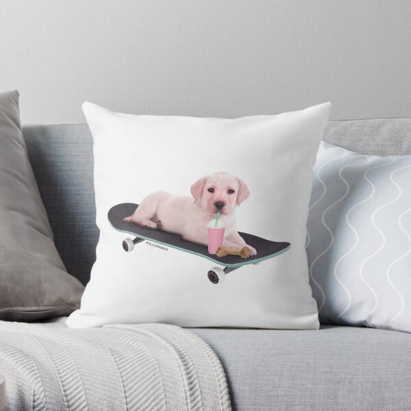 Skeatboard dog by Alice Monber Throw Pillow