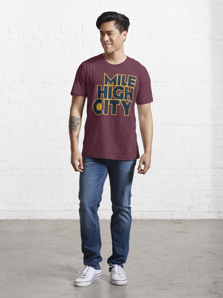 Essential T-Shirt, Mile High City Typography - Midnight Blue & Sunshine Yellow designed and sold by that5280lady