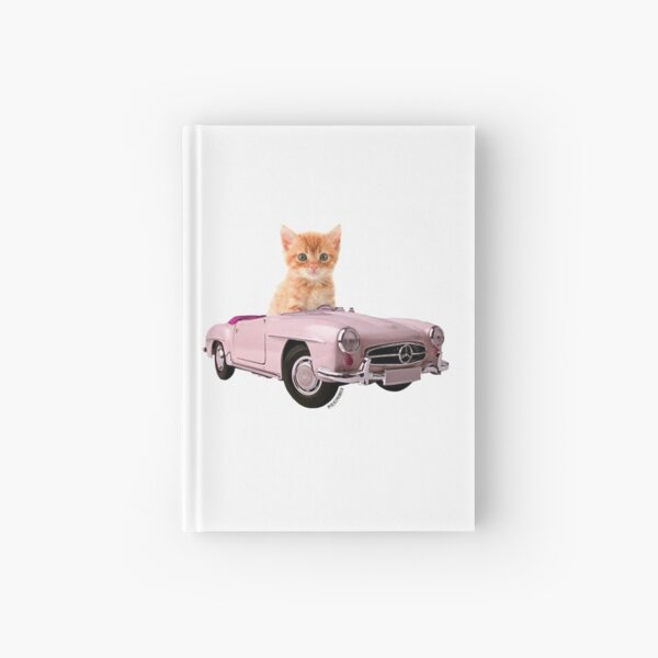 Cat pink car Hardcover Journal