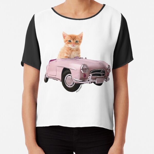 Cat pink car Chiffon Top
