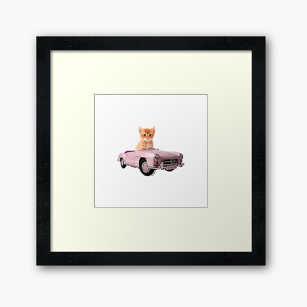 Cat pink car  Framed Art Print