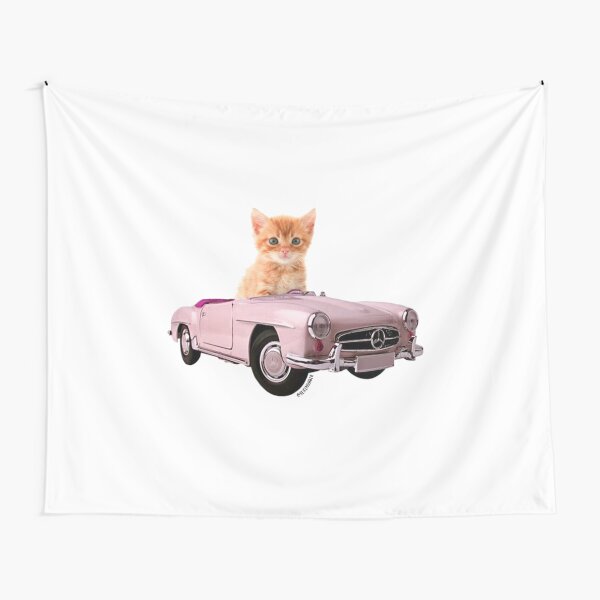 Cat pink car Tapestry