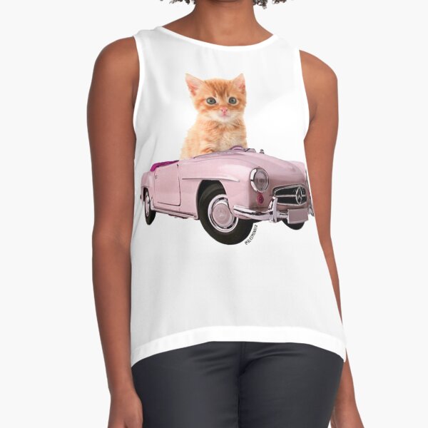 Cat pink car Sleeveless Top