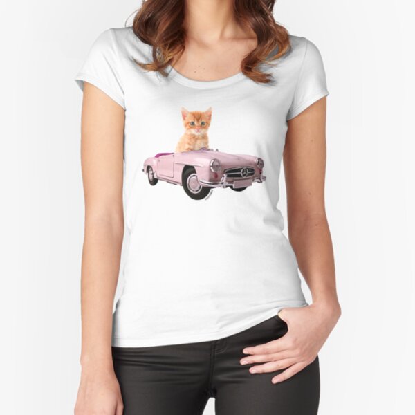 Cat pink car  Fitted Scoop T-Shirt