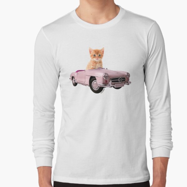 Cat pink car  Long Sleeve T-Shirt
