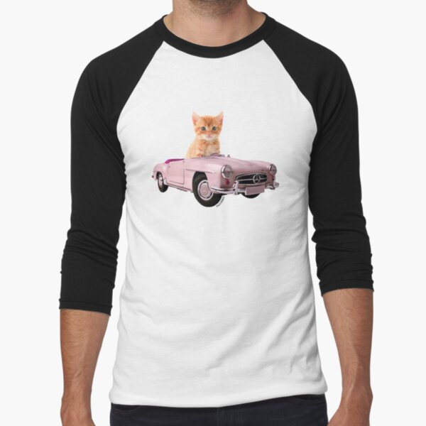 Cat pink car  Baseball ¾ Sleeve T-Shirt