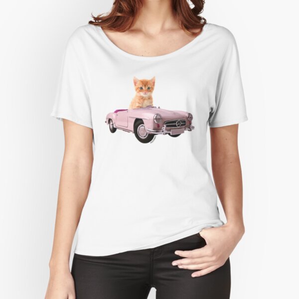 Cat pink car Relaxed Fit T-Shirt