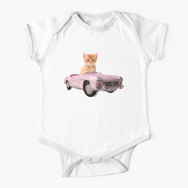Cat pink car  Short Sleeve Baby One-Piece
