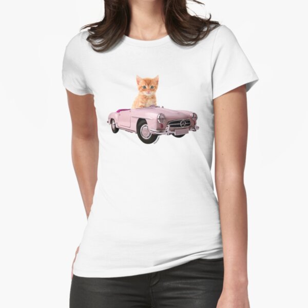 Cat pink car  Fitted T-Shirt