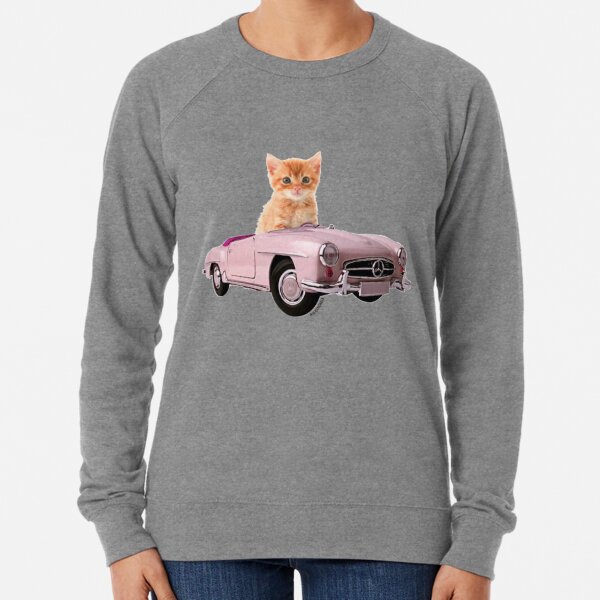 Cat pink car  Lightweight Sweatshirt