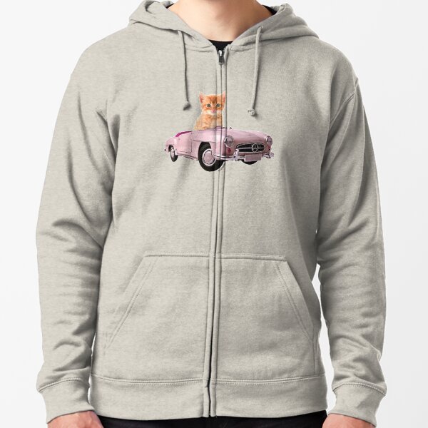 Cat pink car Zipped Hoodie