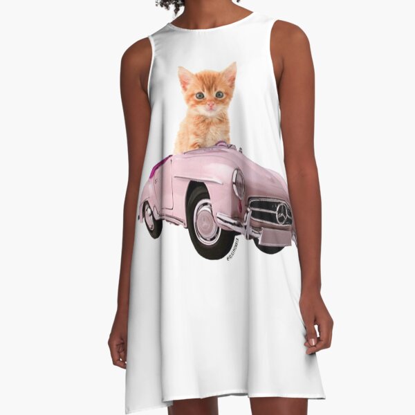 Cat pink car A-Line Dress