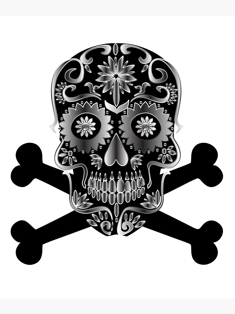Skull Bones Crossbones Detailed Artistic Drawing Poster Black