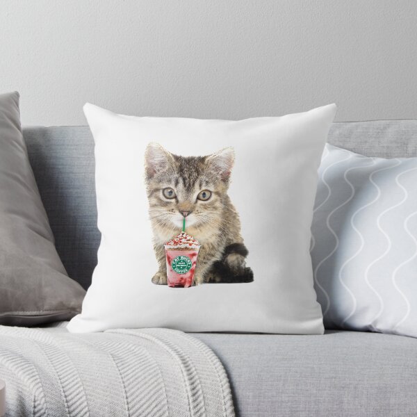 Cat milkshake by Alice Monber Throw Pillow