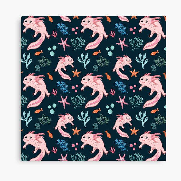 Kawaii Pink Axolotl Coral Pattern Canvas Print