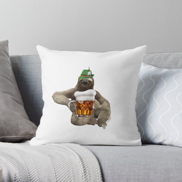 Sloth Octoberfest by Alice Monber Throw Pillow