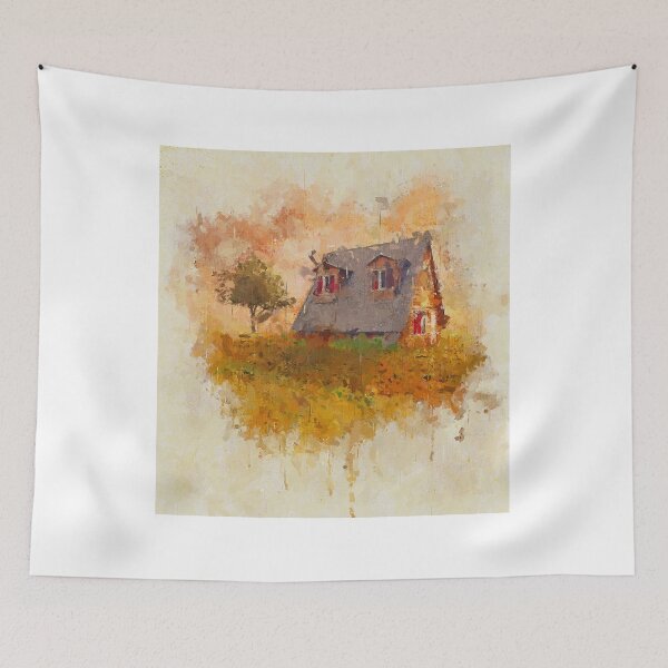 Item preview, Cottagecore House by Tree - Whimsical Oil Painting Art Print designed and sold by NadalArtStudio.