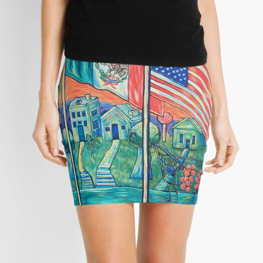 Mexican American City Scape Painting by Antonio Rael Mini Skirt